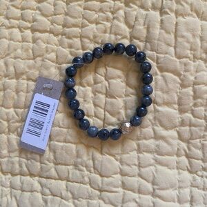 Stone Stretch Black Beaded Bracelet with Gold Accent